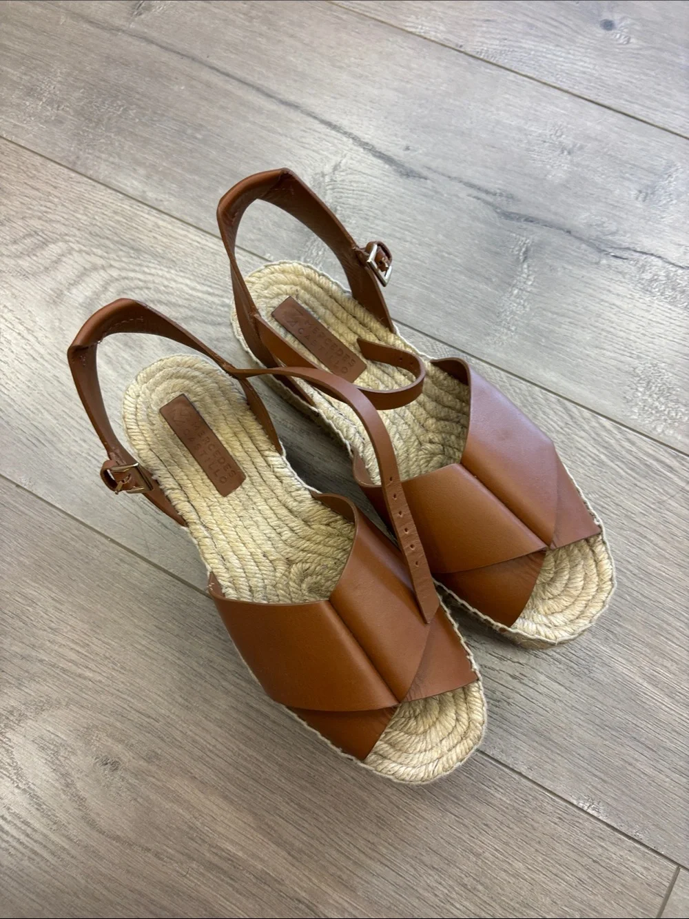 Mercedes Castillo Leather Espadrille Wedge Sandals